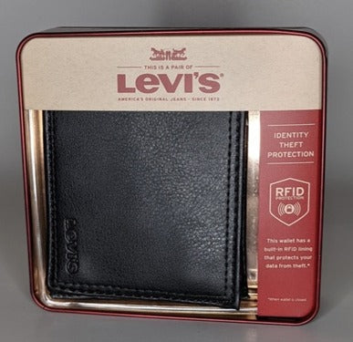 Levi's Wallet RFID Identity Theft Protection Coated Leather Trifold 31LV240012 - Black