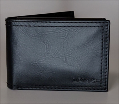 A black Levi's wallet with coated leather texture, featuring the Levi's logo on the front.