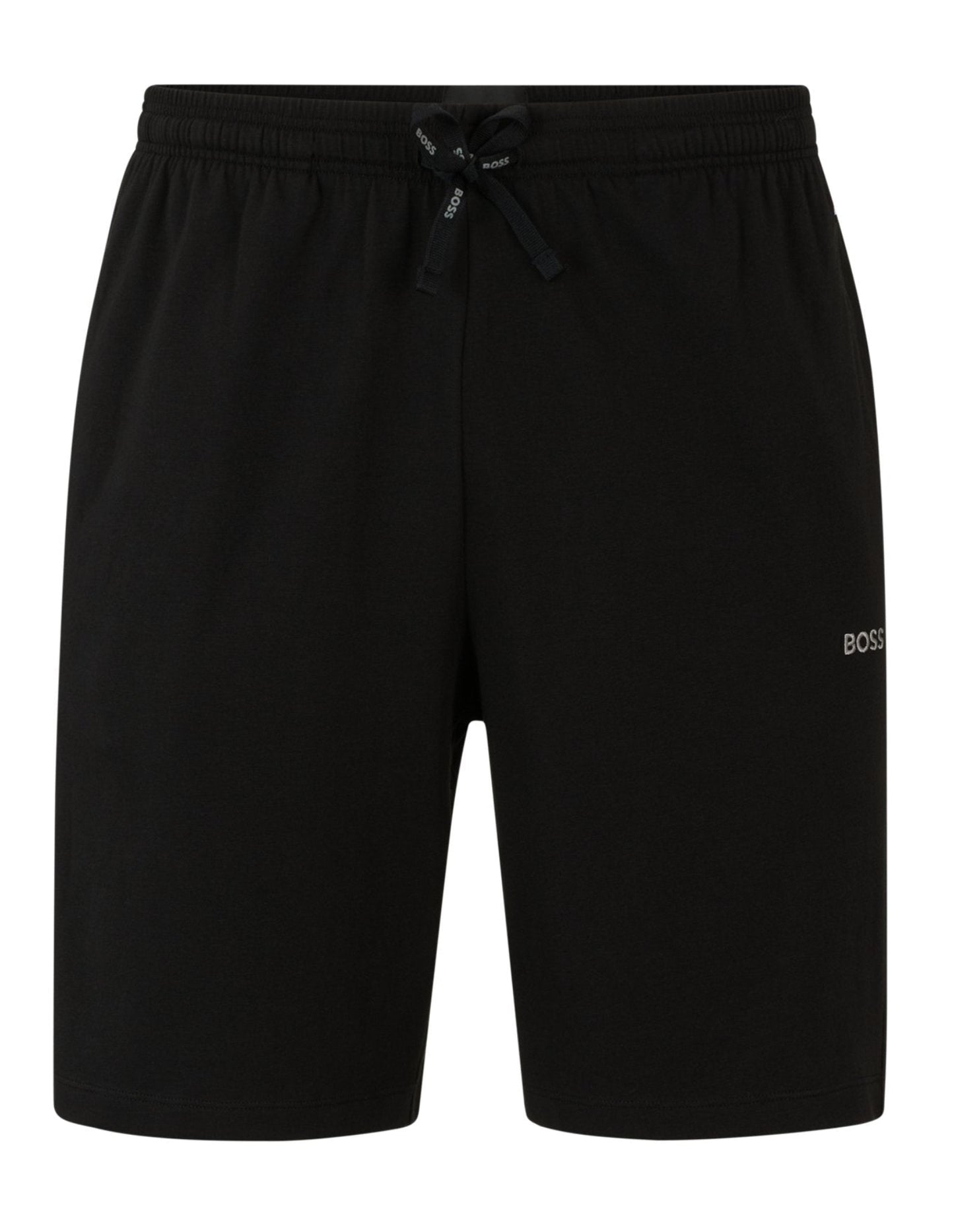 Black shorts with a brand logo on a white background