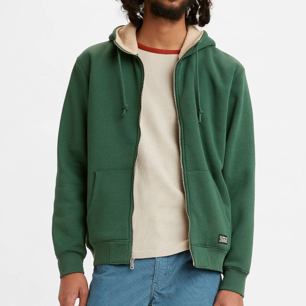 Levi’s Men’s Sherpa Lined green Full Zip Hoodie Jacket Cotton A0755-0003
