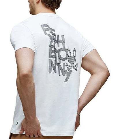 Psycho Bunny Men's Reeves Back Graphic Tee White Logo T-Shirt NWT MT0200068-100