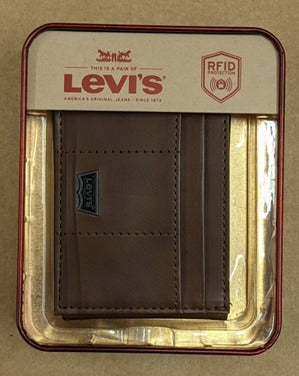 Levi's Wallet RFID Identity Theft Protection Coated Leather Trifold 31LP160Z01 - Brown