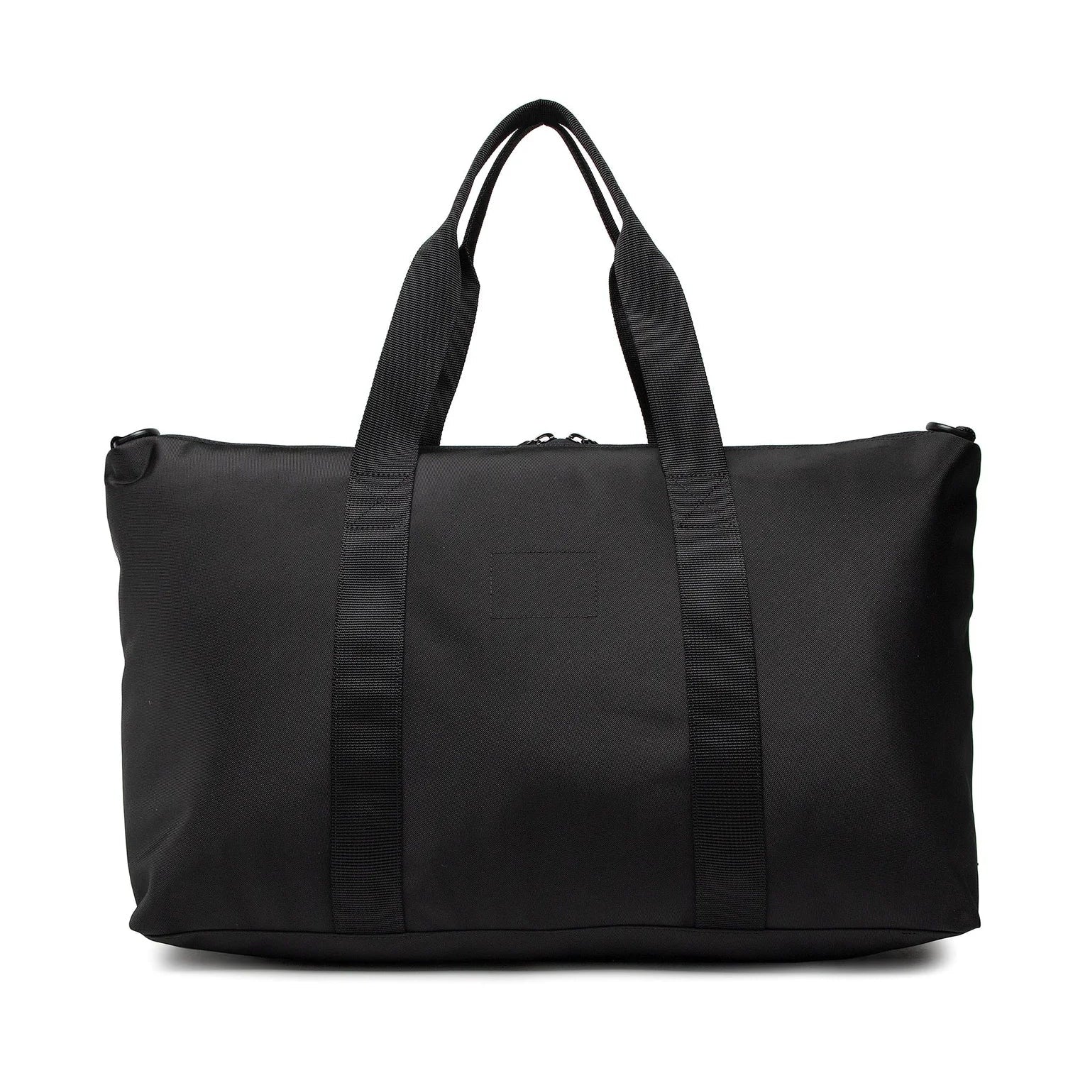Black duffel bag on a white background