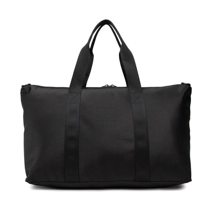 Black duffel bag on a white background